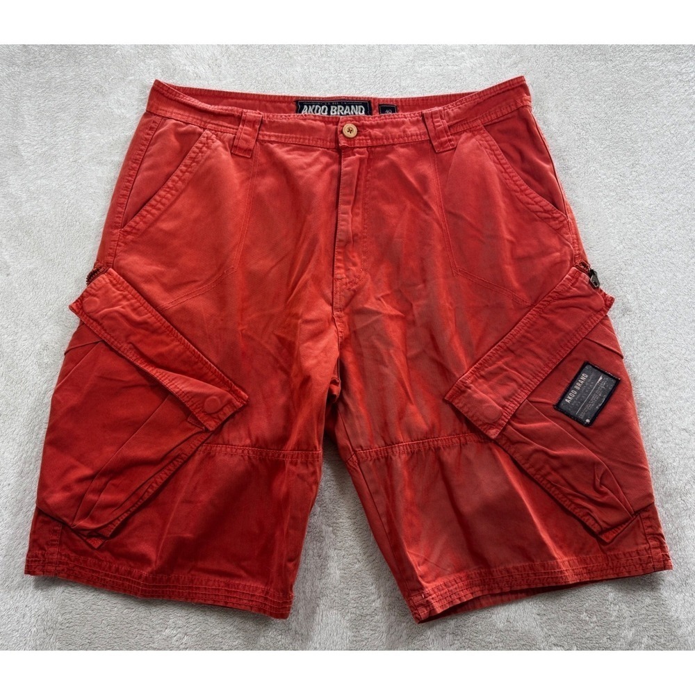Akoo Brand Mens Cargo Multi-Pocket Solid Red Shorts 40 Meas: 40x12